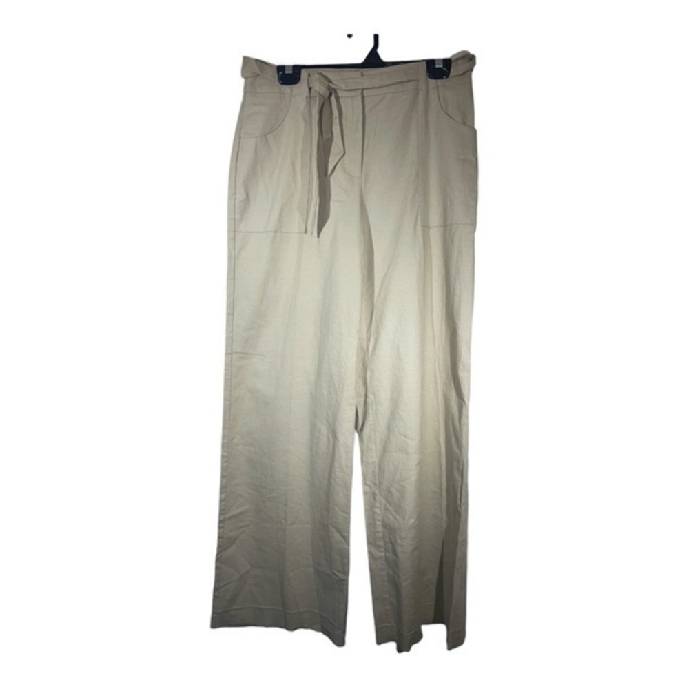 Reitmans Womens Wide Leg Trouser Pants Tie Waist Linen Blend Unhemmed Size 9